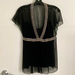 Elie Tahari Black Sheer Blouse with metallic Accents